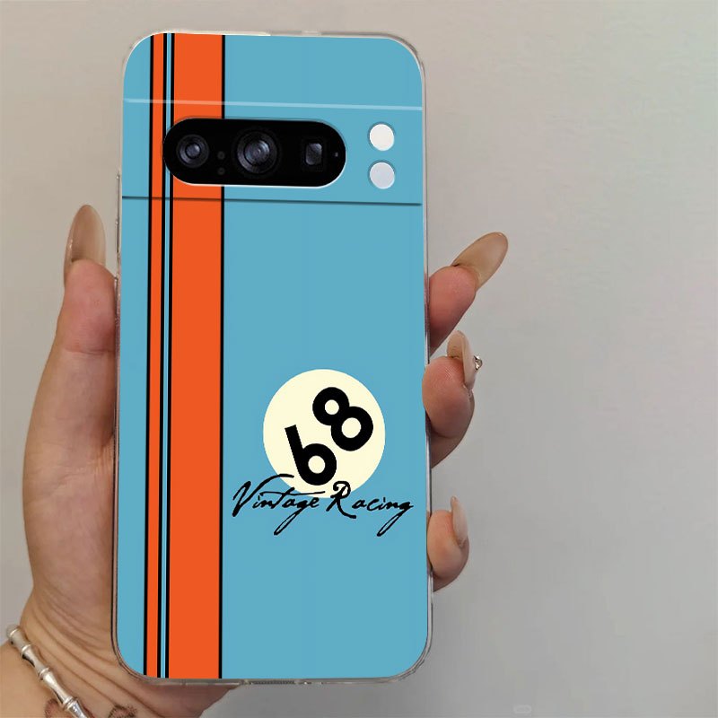 TEMU Phone Case - Transparent Phone Case Featuring A Retro Race68 Pattern, Google Pixel Models 9, 8, 7, 6, 5, 4 Proxl 5g, As Well As 9a, 8a, 7a, 6a,