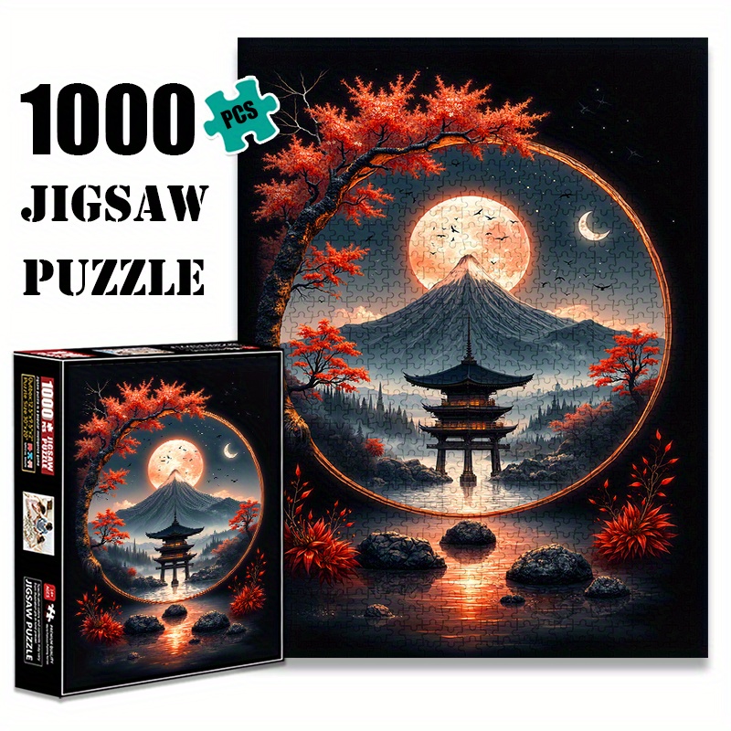 1000 piezas rompecabezas noche de luna pagoda impermeable y