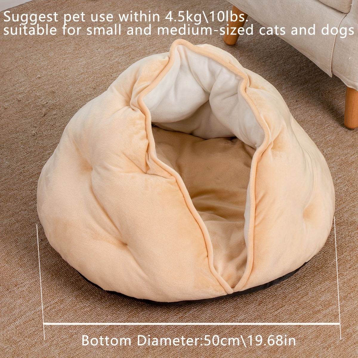 cozy plush khaki pet bed for cats small dogs thick warm soft polyester nest with full coverage design   for medium sized pets durable easy clean indoor bedding bed for   owners   fabric home pets Product details 5