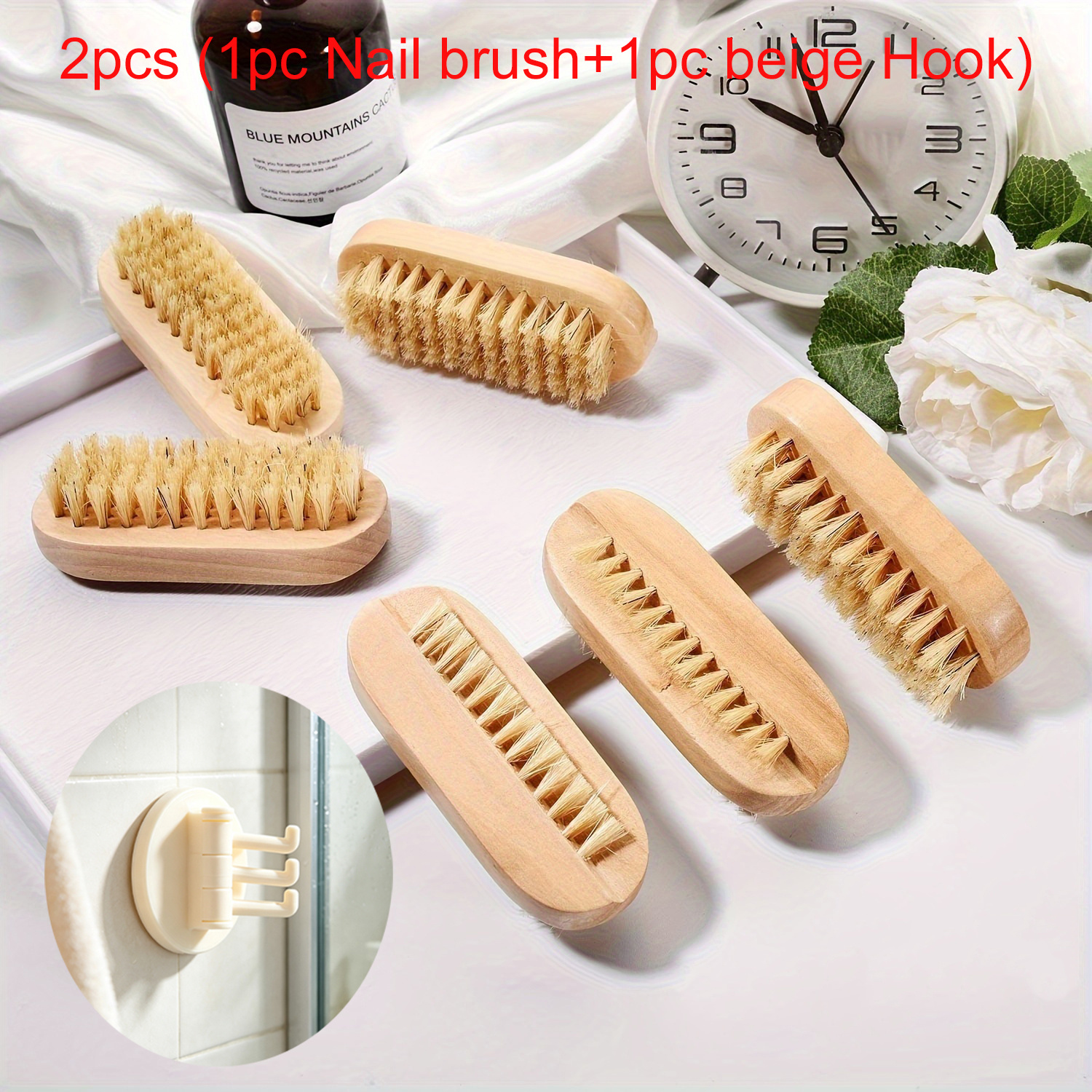 2pcs Double-Sided Nail Brush with Wood Handle