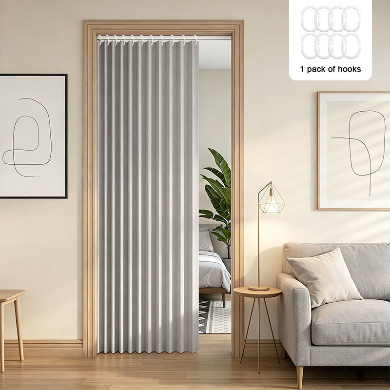 TEMU 1pc Minimalist Accordion Folding Door Curtain, Foldable Windproof Partition, With Hook Storage Strap, Modern Polyester, Living Bedroom Kitchen,