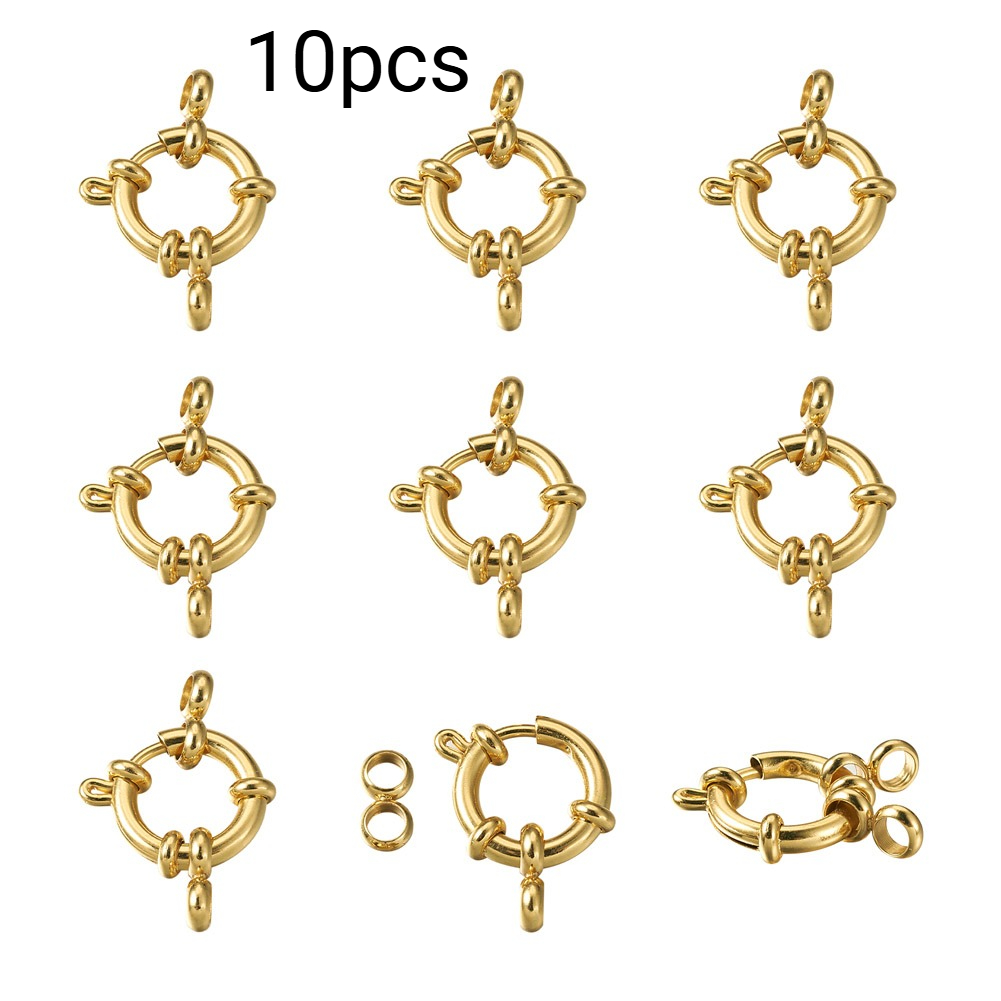 TEMU 10pcs 24k Gold Plated 304 Stainless Steel Spring Ring Clasps, 23x14x4mm, For Making, Jewelry Clasps