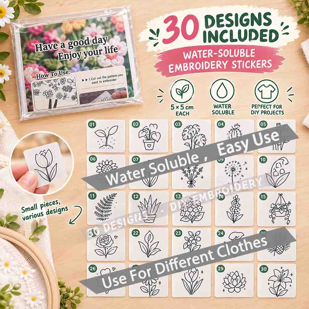 TEMU 30 pièces d'autocollants de broderie à faire soi-même, de transfert floraux et hydrosolubles