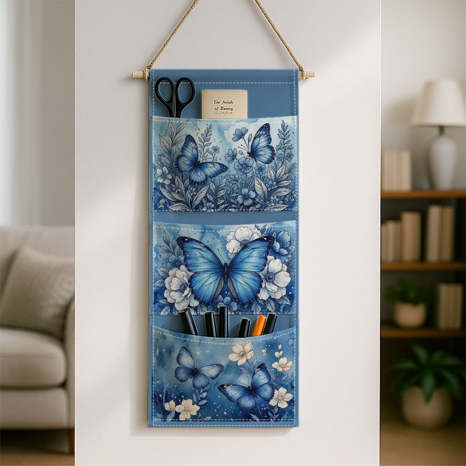 TEMU 1pc Blue Floral Pocket Hanging Bag For Organizing Bedroom Walls And Doors, Decorative Storage Solution