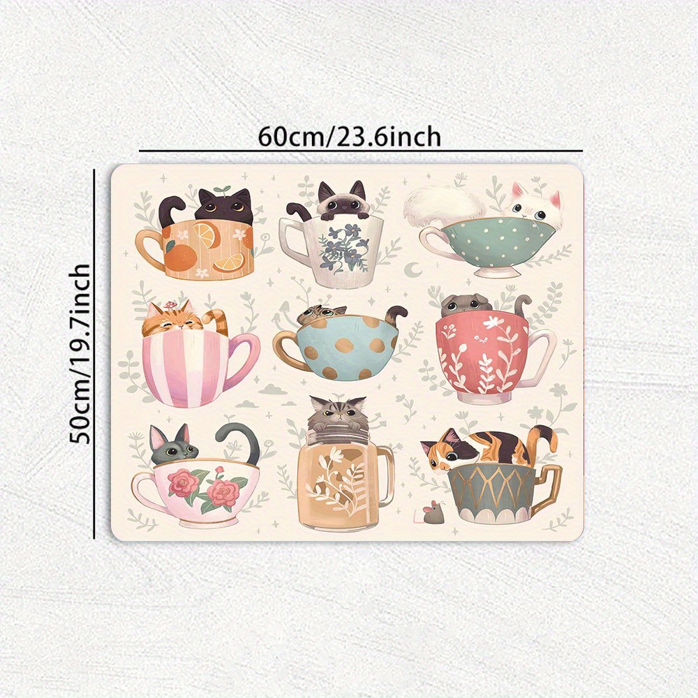 TEMU 1pc Water Absorption Mat Kitchen Cartoon Cute Cat Tea Cup Quick-dry Restaurant Table Mat Non-slip Washable Dustproof Mat Coffee Mat Large Size
