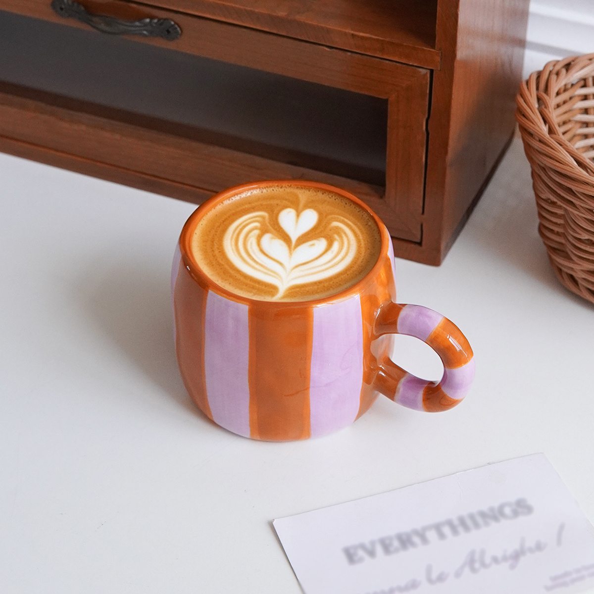 TEMU 1 tasse en céramique à pois rayés à , tasse à café rayée , tasse en céramique facile, convient pour la décoration intérieure, quotidienne, tasse