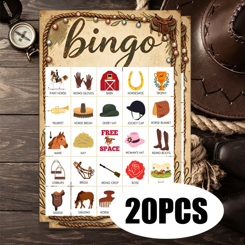TEMU 20pcs Cmd Bingo Cards, Family Gatherings, Classroom Parties, And Other Celebrations. 10 X 15 Inch Western Cowboy Bingo 20pcs Horse Equestrian