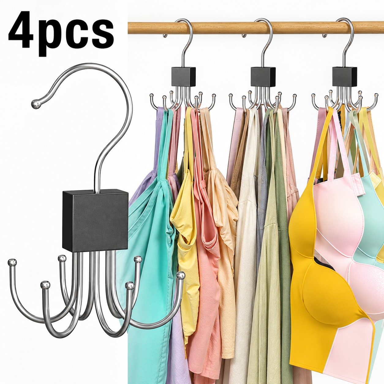 TEMU 4pcs 360° Rotating Six-prong Hangers, Multi-hook Wardrobe Organizer, Foldable Space-saving Design, Suitable For Hanging Clothes, Vests,