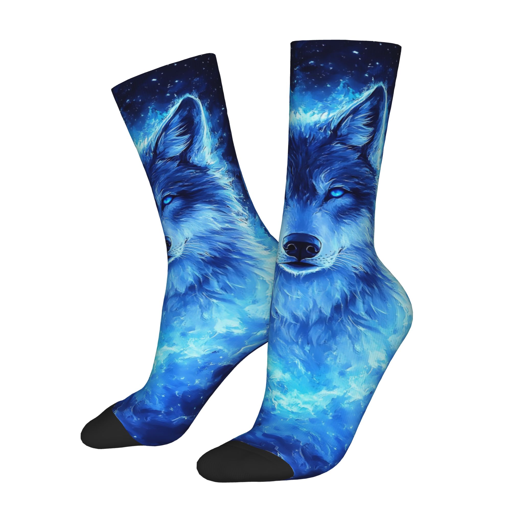 TEMU 1 Pair Space Wolf Retro Harajuku Hip Hop Novelty Seamless Comfortable Crazy Socks
