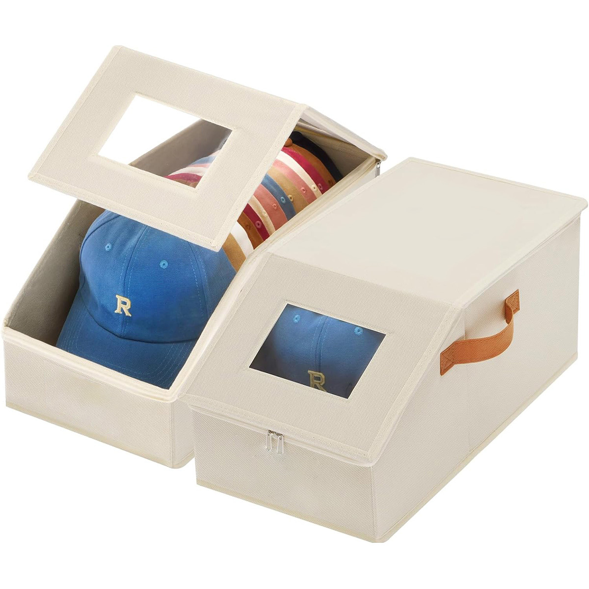 TEMU 2-pack/ 1- Dust-proof Hat Storage Boxes Large Capacity Zippered Canvas Organizer For Caps, Closet -saving, Durable Fabric Design For Shelves