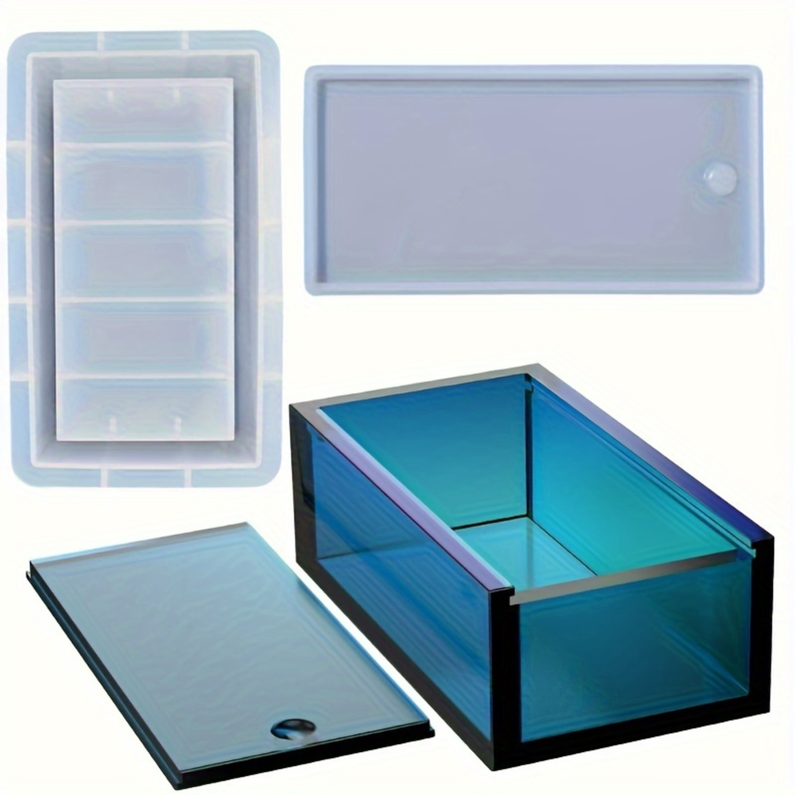 E-shop 2 Stück Silikonform - Rechteckige Form für Epoxidharz-Bastelarbeiten, DIY Domino-Box & Schach-Taschentuchhalter, Bastelformen aus Harz,