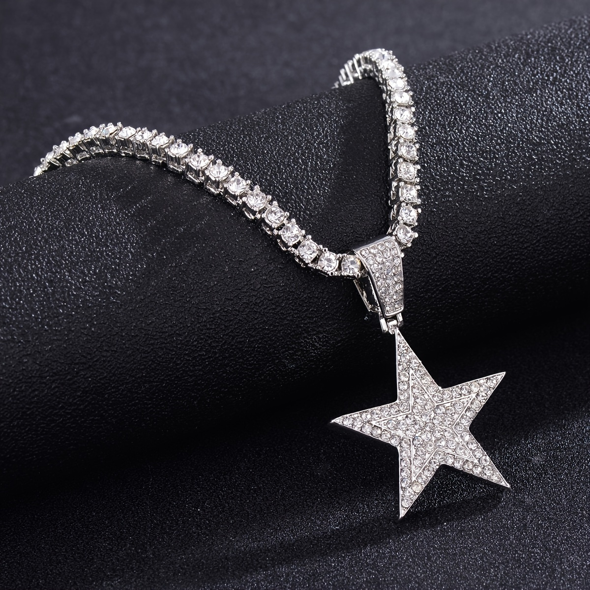 TEMU Fashion Style Inlaid Cubic Synthetic Synthetic Zircon​​ Pentagram Pendant Necklace, Jewelry Gift 1pc