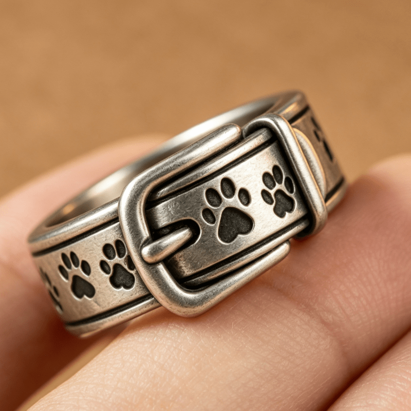 TEMU Joyhers Paw Print Belt Rings For - Carved Animal Jewelry With K Plating, Retro Pet-themed Rings Suitable For Daily Wear, Parties, Gifts For Dog
