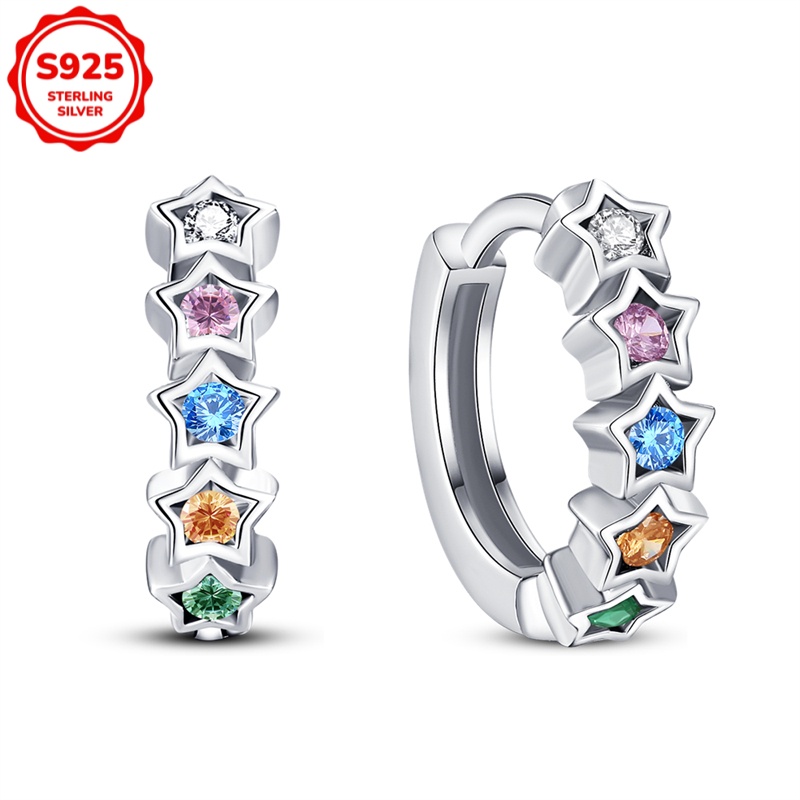 925 Sterling Silver Women's Hypoallergenic Rainbow Colored Star Earrings, Exquisite Earrings, Elegant Gift For Her
