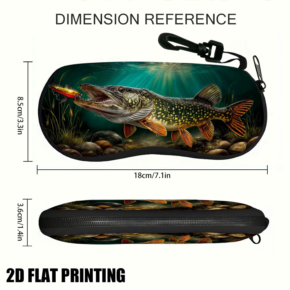 TEMU 2d Flat, 1pc 1pcs Suitable For ' Pike Fish Eyeglass Case - Lightweight Portable Cover With Pike Fish Lure, Compact Case For Glasses Holder, For