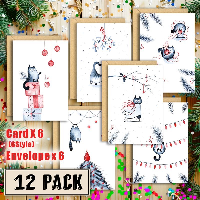 

Whiskerwonders 12- Cat- Christmas Envelopes, Greetings, For , , And Coworkers