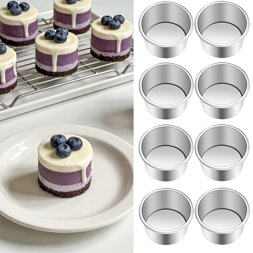 TEMU 8pcs Removable Bottom Mini Round Cake Pans 2.5 Inches, Thickened Aluminum Small Cake Molds, For Single Cheesecake, Pie And Pudding Baking Cups,