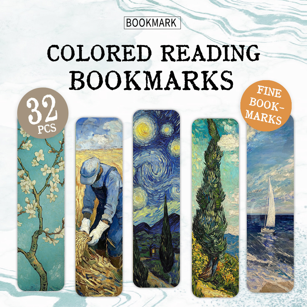 TEMU 32pcs. Artistic Bookmarks Featuring Famous Paintings, Including Van Gogh And ; Rectangular With Rounded Corners; For Easter Gifts, Book Lovers,