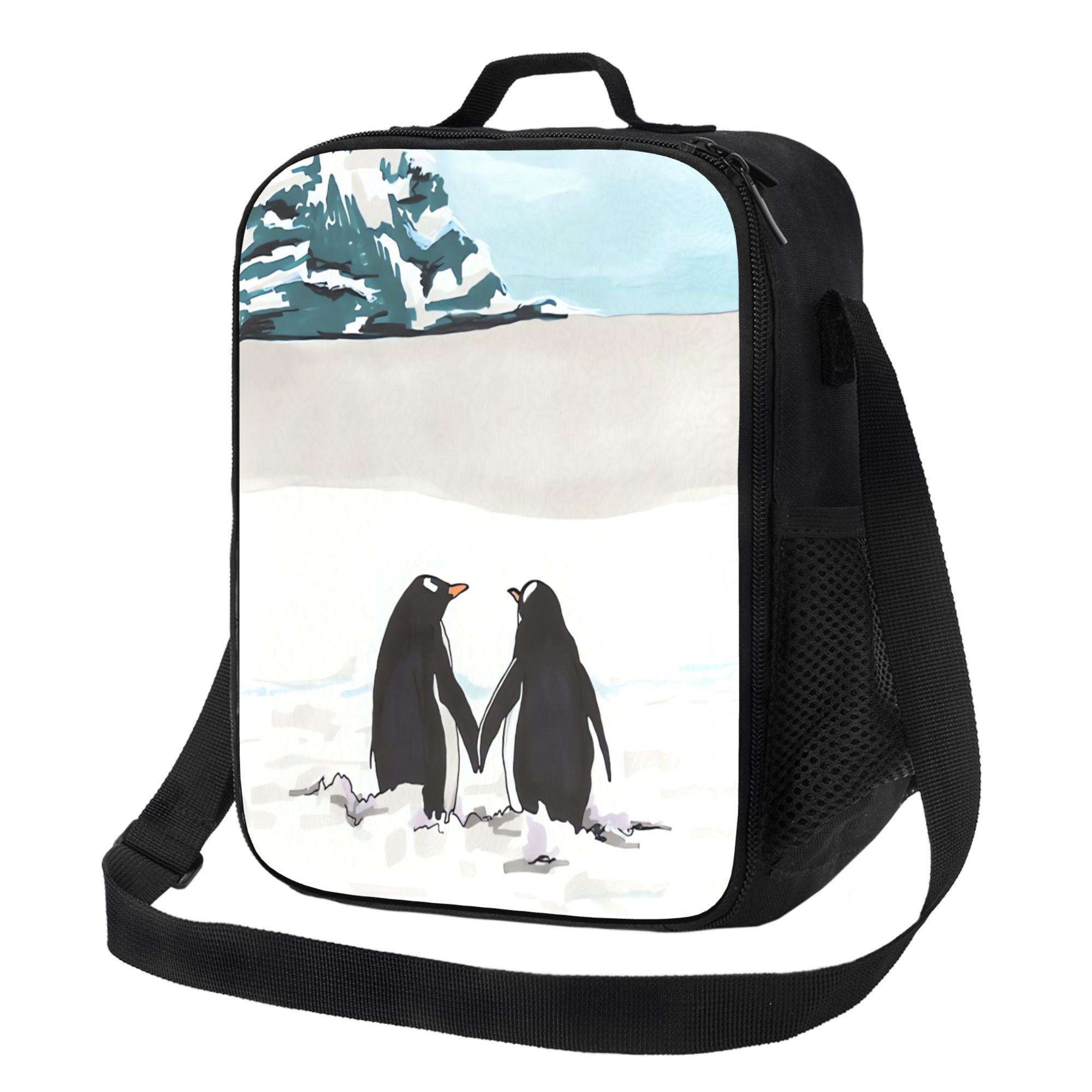 penguins   insulated lunch   suitable for     cute penguin compatible cooler   with zipper closure hand washable rectangular lunch box holder for non food contact