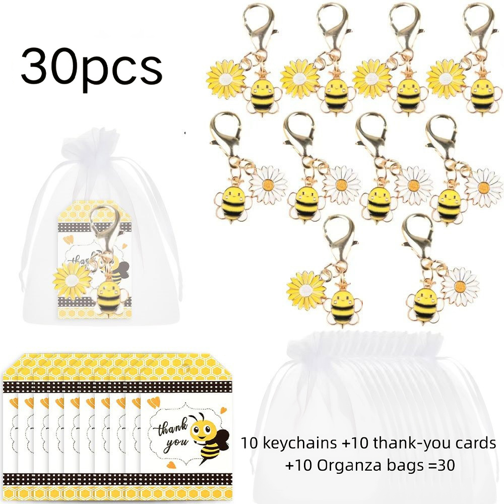 TEMU 18/30pcs Fantasy Daisy Keychain Gift Bag, Keychains-cards-sandbags, Bee Pendant Inspirational Gifts For Bags And Clothing Additions, Christmas,