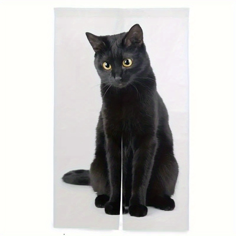 TEMU 遮光カーテン 断熱カーテン おしゃれなプライバシーカーテン 猫柄 かわいい黒猫デザイン イザクラ・居酒屋・店舗エントランス用 ノーレンカーテン