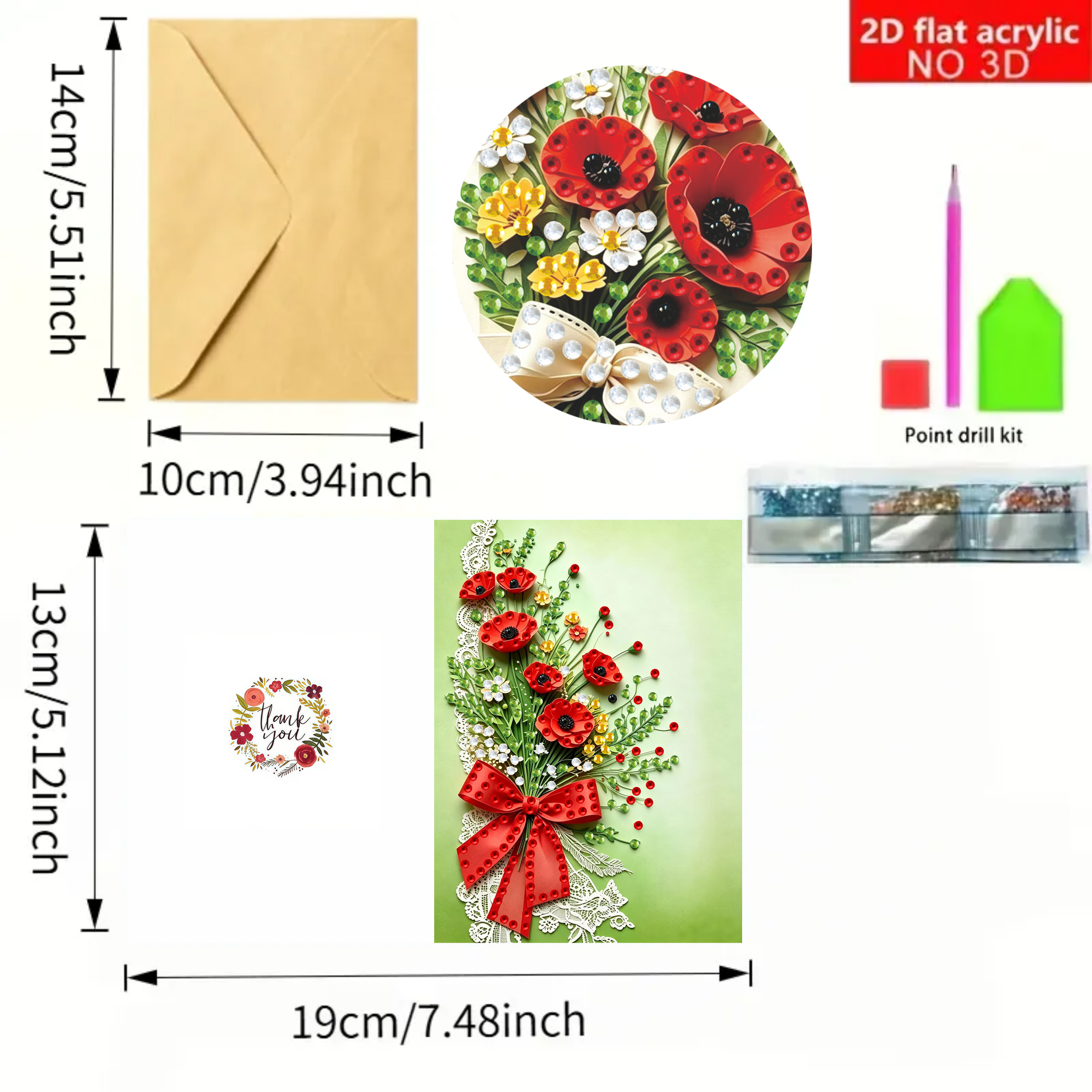 TEMU 6-delige 2D platte bedrukking bloemenserie diamant schilderij sets, seizoensgebonden knutselbenodigdheden voor wenskaarten voor alle seizoenen,