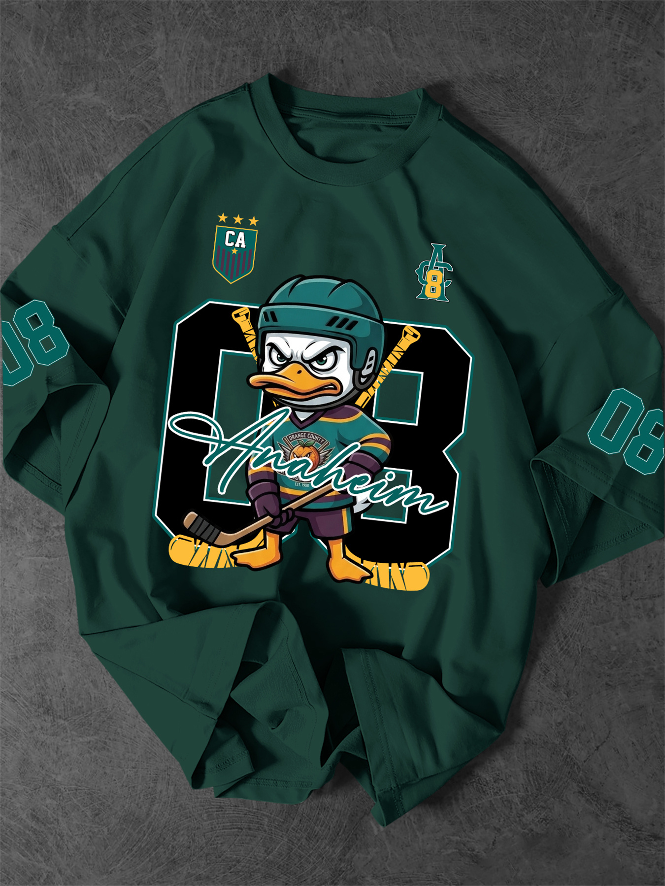 mens round neck short sleeve t shirt fashion casual retro sports print of ice hockey duck summer new mens top