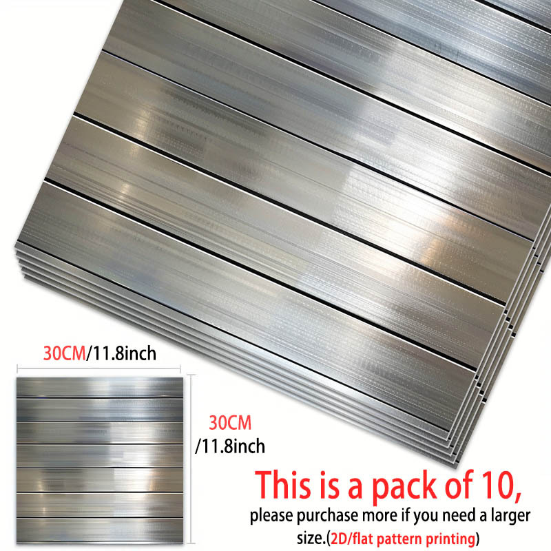 TEMU 10 pezzi di adesivi per in PVC con motivo moderno minimalista orizzontali in metallo argentato 2D piatto, adesivi artistici per autoadesivi, che