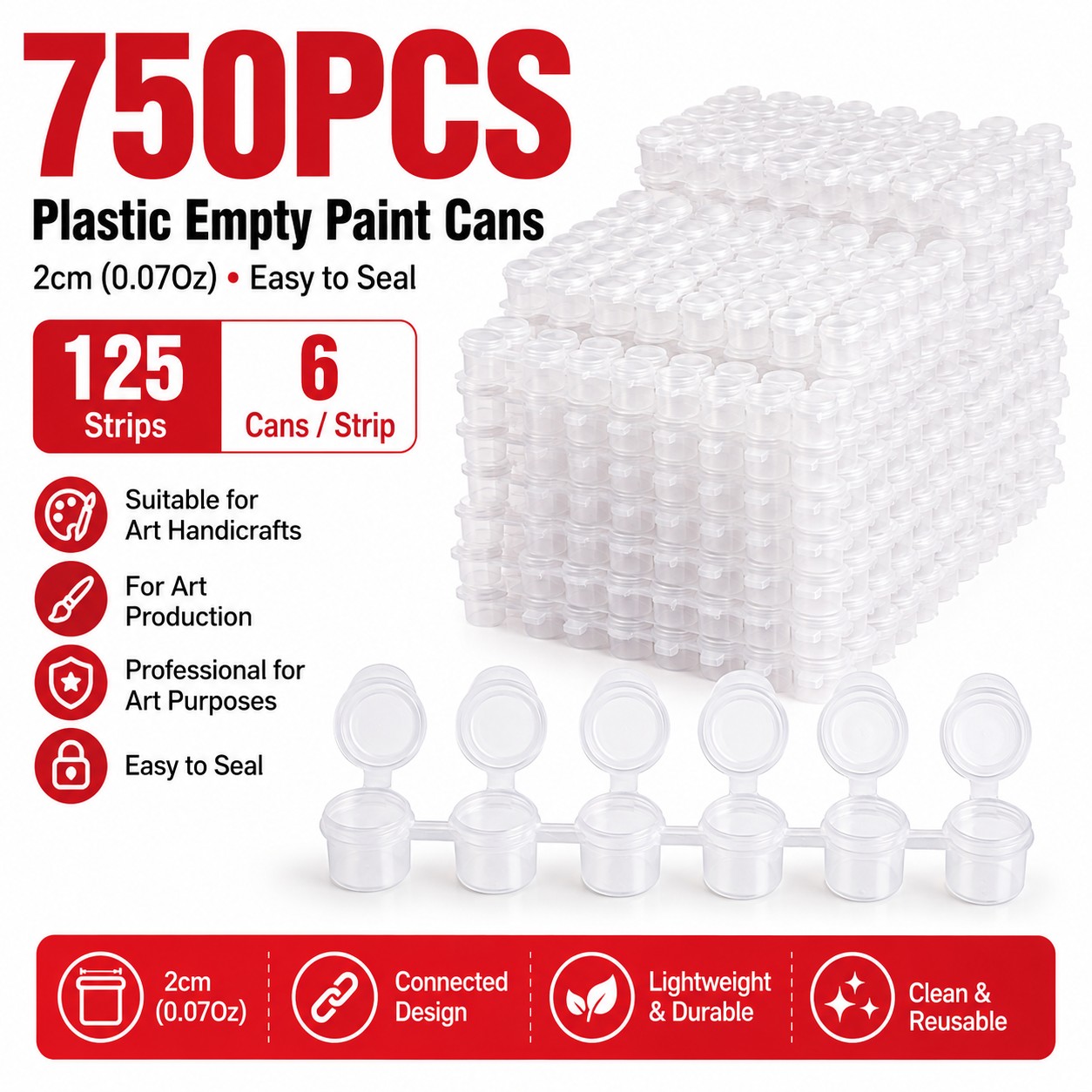 TEMU 750pcs Boîtes de peinture vides et mini récipients de peinture acrylique avec couvercles, 2 ml/0,07 oz Boîtes vides, Boîtes de peinture vides de
