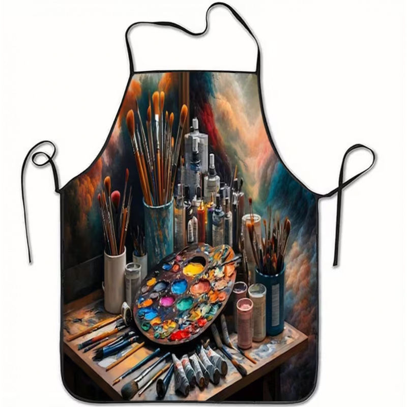 TEMU 1pc Apron With Painting Tool Pattern, Suitable For Men And Women's Home Kitchen Use