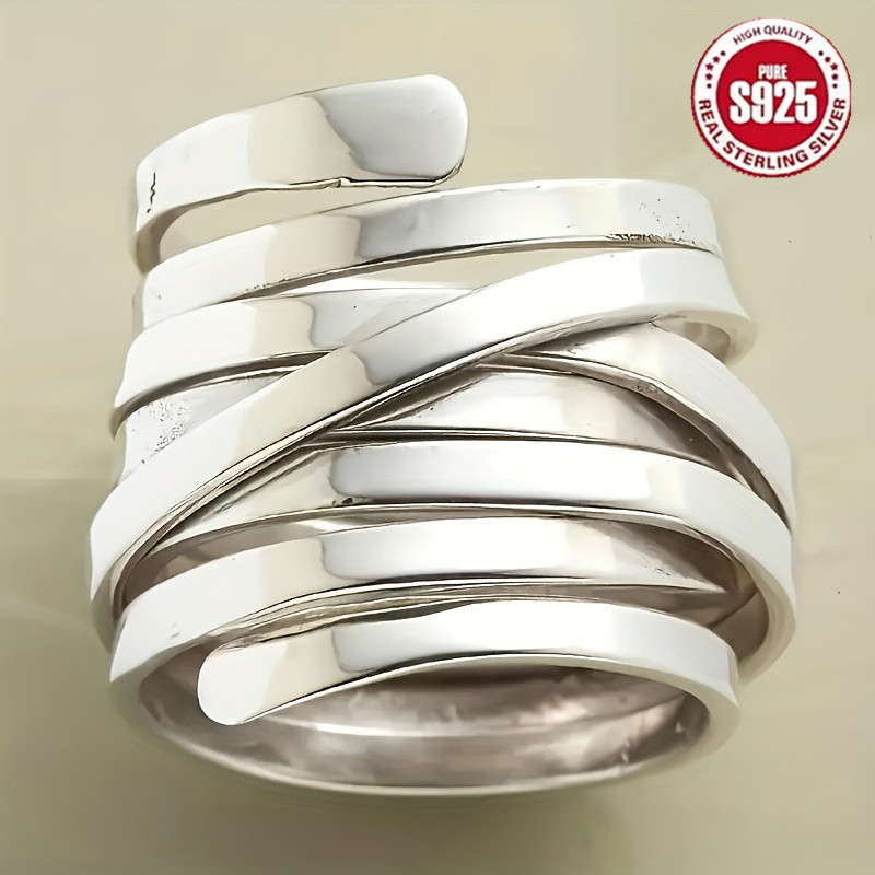 TEMU Bague à large bande tendance - Argent 925, décoration idéale pour un , parfaite pour les tenues quotidiennes et de soirée, mettant en valeur