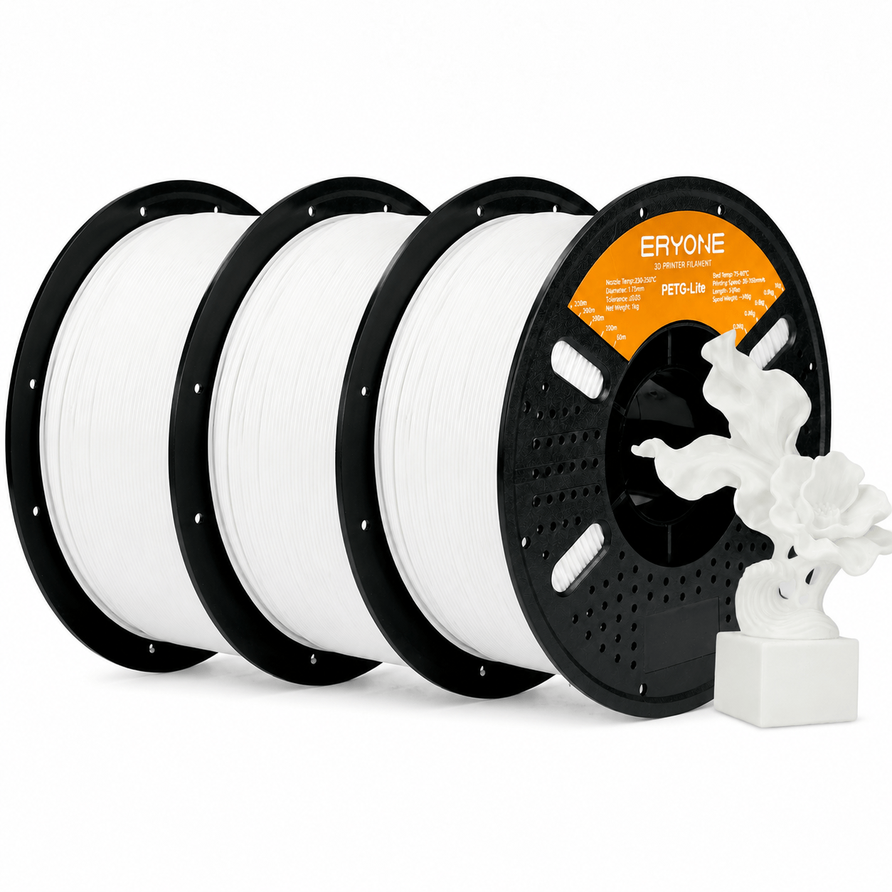 Eryone Petg Lite 3d Printing Supplies Filament For 3d Printer, 3 Rolls(3kg Total), 1.75mm +/-0.03mm Tolerance, Smooth Feeding