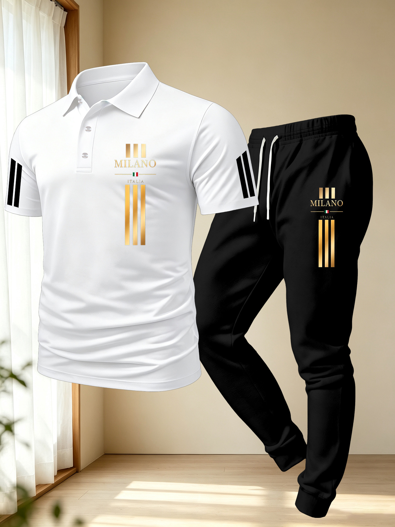 Conjunto de Calças Polo Minimalista Casual Masculino 8
