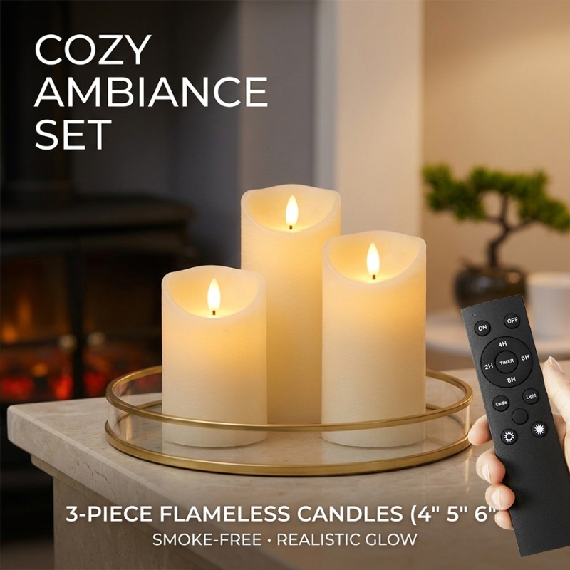 TEMU Angled Mouth Style 3pcs Desktop Decorative Led Electronic Candle Lights - Includes Remote Control - Suitable For Weddings, Parties, Valentine's