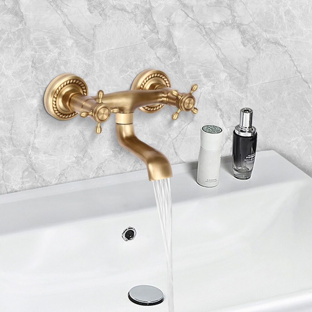 Armatur Küche Ausgußbecken Zweigriff Wasserhahn Mischer Wandarmatur Spültisch Double Bathtub Shower And Cold Faucet - Antique Style