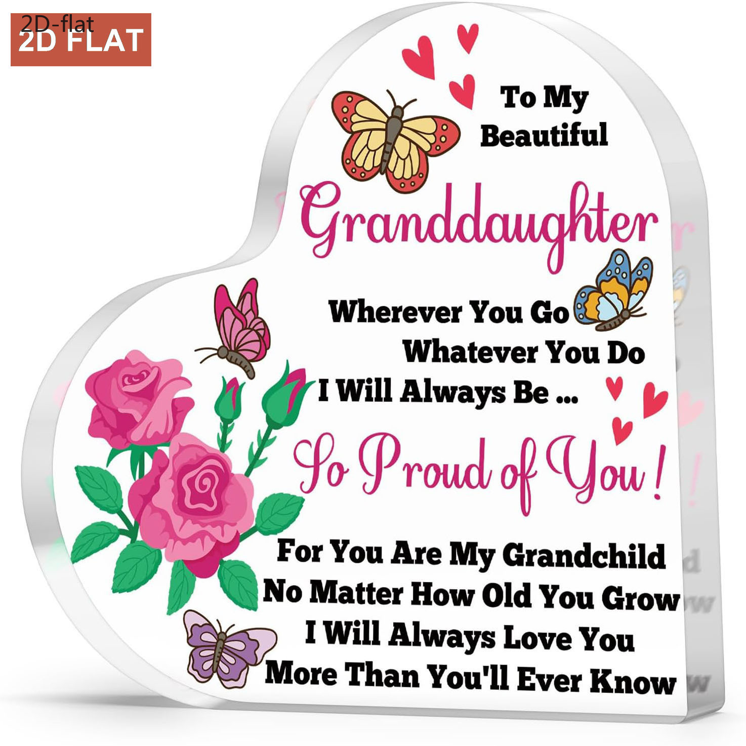 TEMU Plat 2D, Cadeau Inspirant Plat 2D pour Petite-Fille | Plaque en Acrylique de Cœur, Cadeau pour Ados Filles, Femmes de la part de Mamie/ - Cadeau