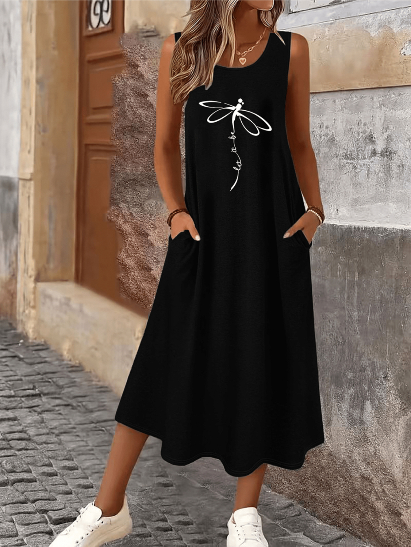 chinese dress ladies SDERDZSE Dragonfly with Plants Summer Dresses Maxi Dress Sundress Beach  Dresses for Women M at Amazon Women's Clothing store main image 1