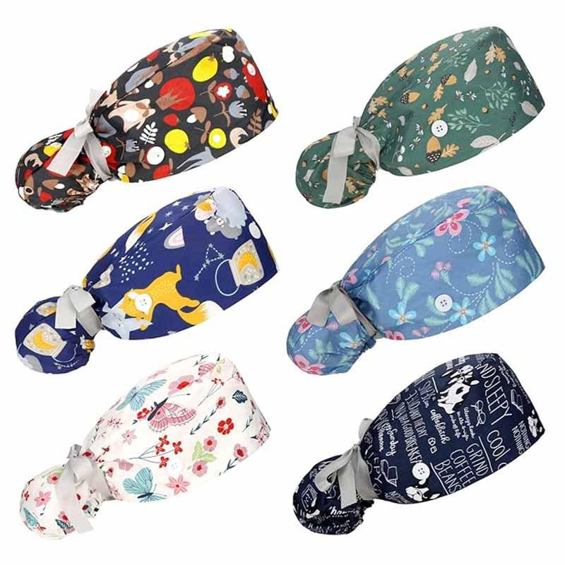 TEMU 6pcs Women's Adjustable Scrub Caps With Ponytail Holder - Comfortable, Breathable & Sweatproof Work Hats For Nurses And Professionals