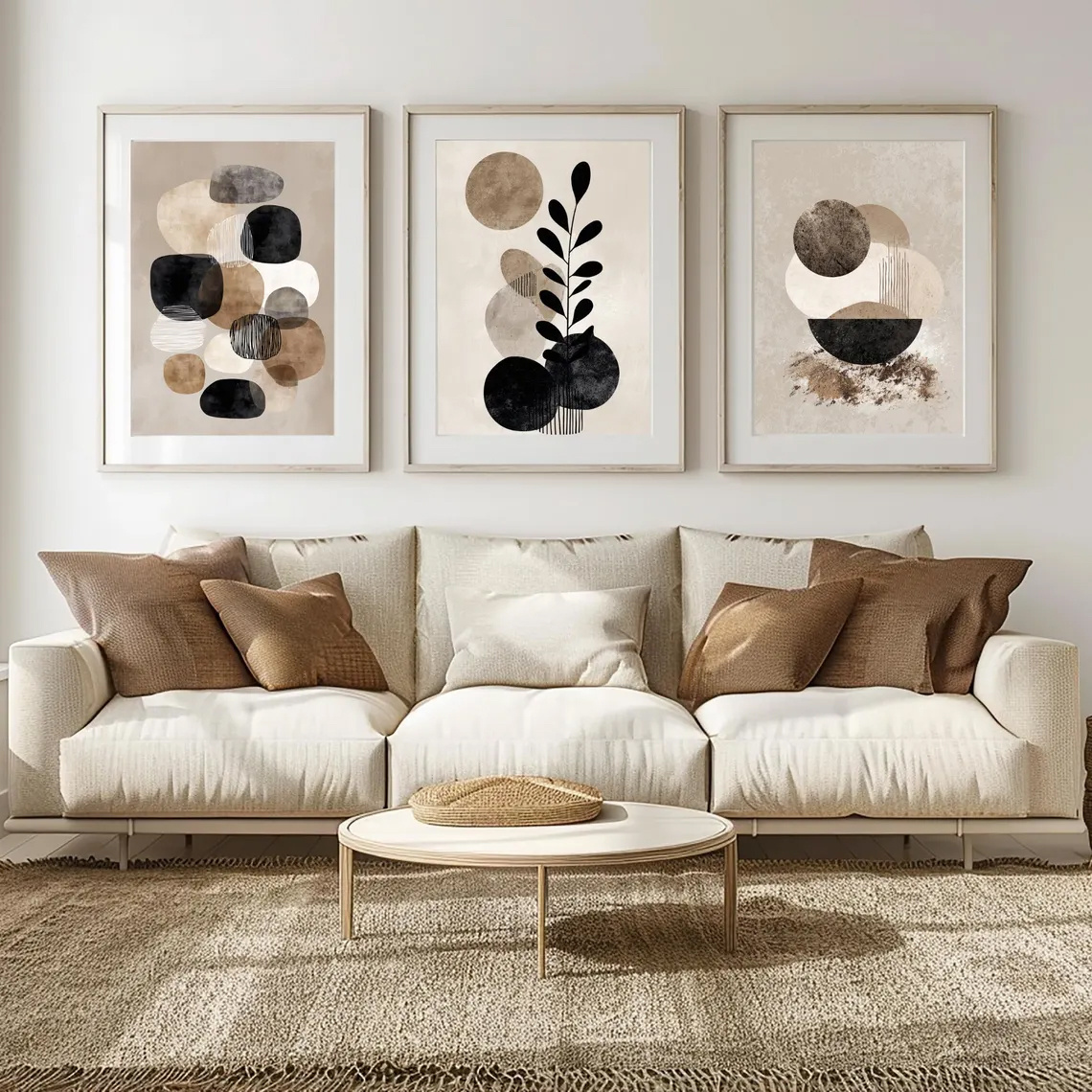 2d flat 2d flat set of 3 contemporary prints   terra abstract abstract   warm natural colors with frame ideal for living room decor gift for friends housewarming present unframed artwork