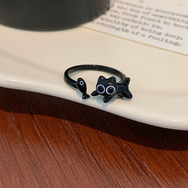 Women's Cat & Fish Open Adjustable Ring