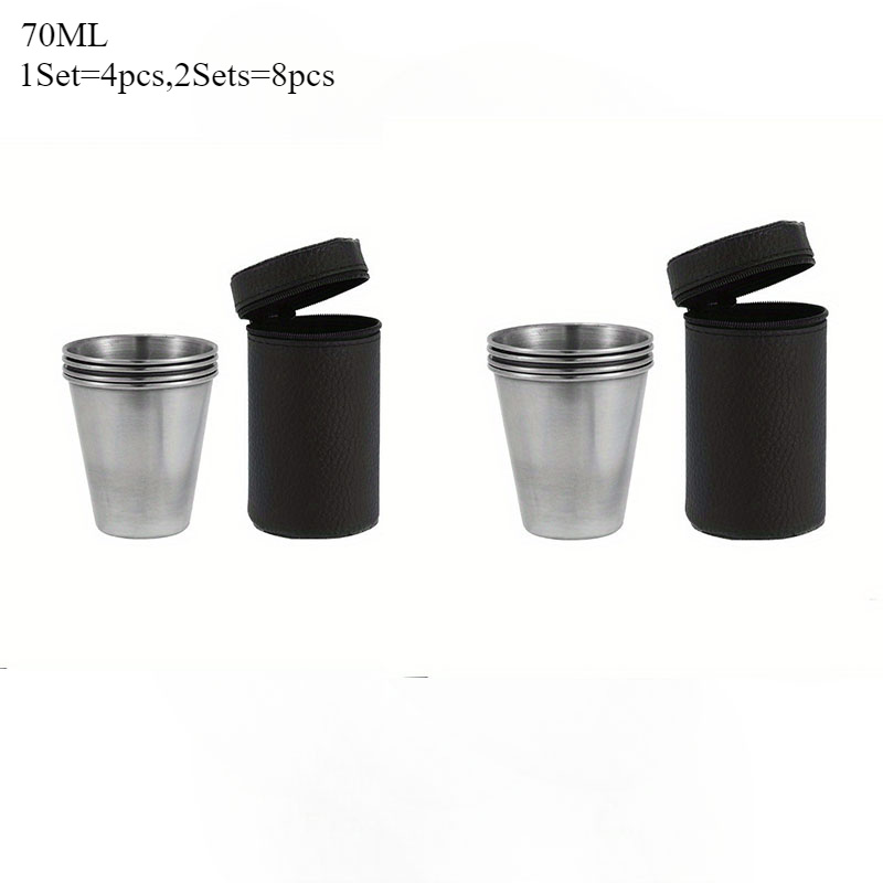 TEMU 8 pièces/2 ensembles Verres à shot en acier inoxydable avec sac de rangement 30ml/70ml/170ml Mini verres à vin portables pour bar