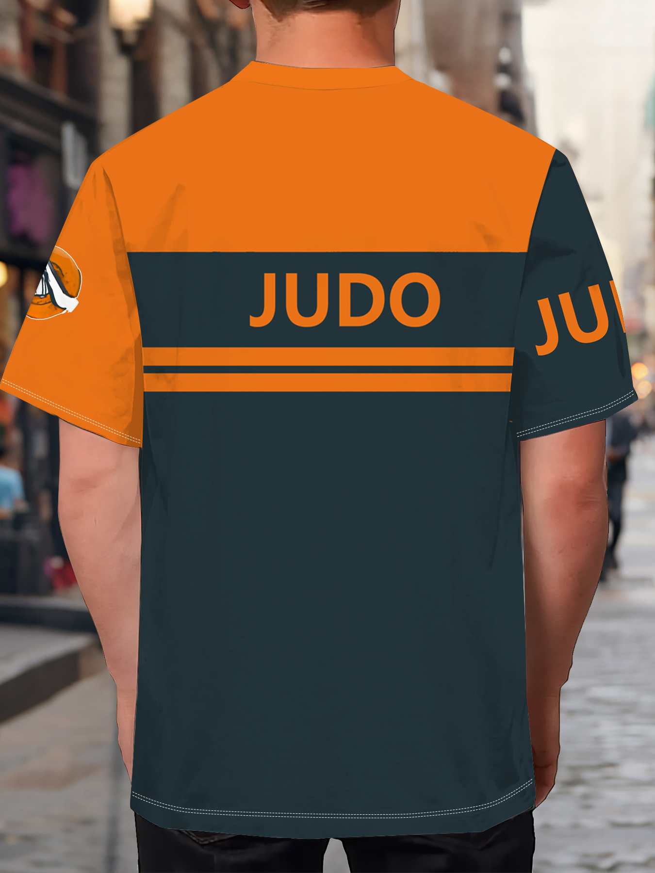 машка маица со тема јудо по нарачка | персонализирана со   име, борбена сцена + спортски лого, обичен кружен врат, кратки ракави, малку растеглив материјал Детали за производот 0