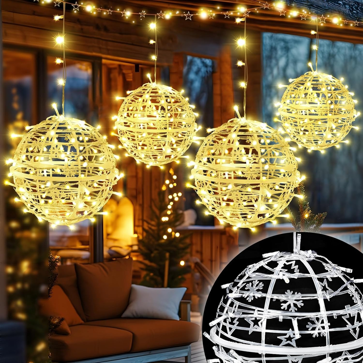 

4pcs New Christmas Waterproof Lamp Ball Outdoor Spherical Lantern Hanging Lamp Christmas Lamp Beautiful Can Plug-in Waterproof Earth Lamp Suitable For Porch Garden Party Decoration Holiday Decoration