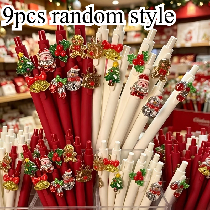TEMU 9pcs Random Christmas Series Ballpoint Pens, Rich Holiday Elements, Pen Bodies In And White, Click Mechanism Ink Flow And Convenient Storage,