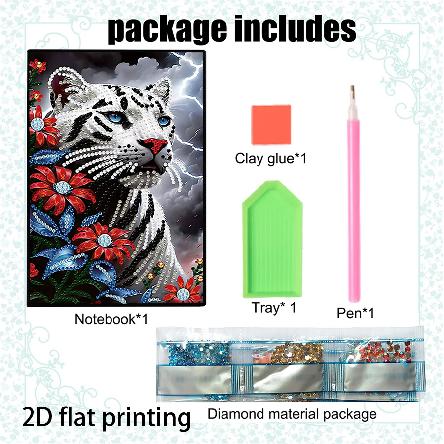 TEMU 1pc 1pcs Snow Leopard Floral Shiny Diy Notebook With Gem Sticker Planner & Relax Craft System Suitable For Journaling, Scrapbooking, Gift For,