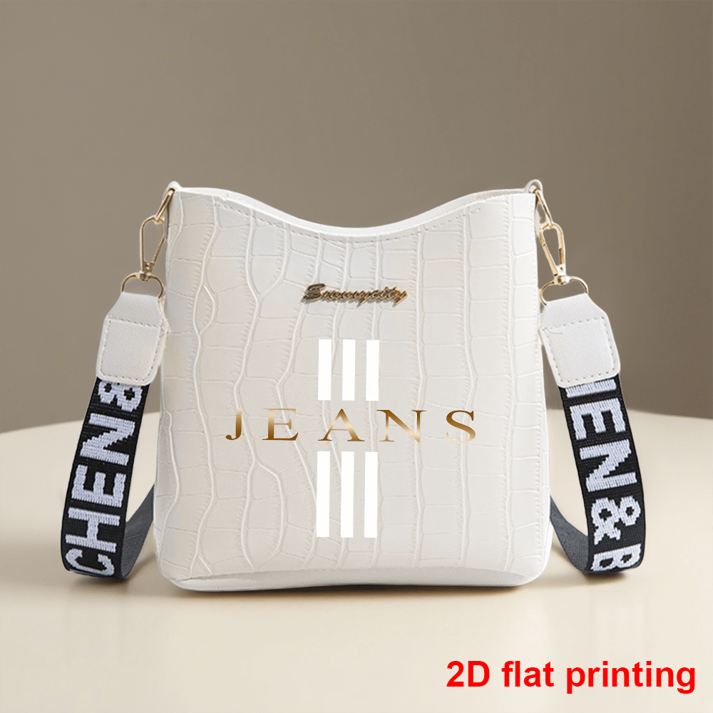 TEMU Women's Cartoon Handbag, With Exquisite Golden Letter 2d Print, Zipper Closure, Adjustable Strap; In White, Black, Pink, Suitable For Daily And