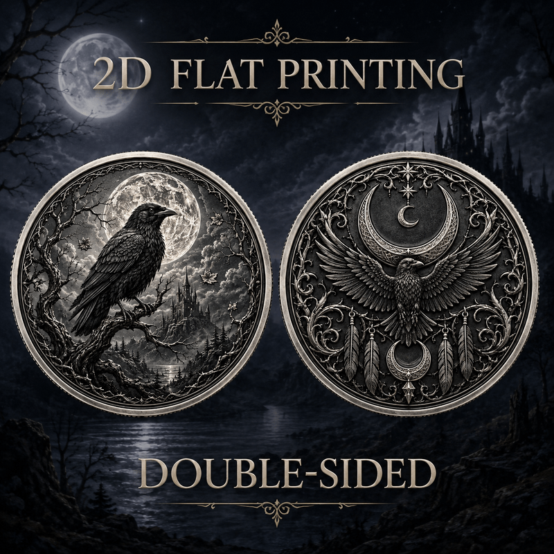 TEMU Replica Coin 2d Flat, Crow Halloween Commemorative , Front Carved Dark Bird Pattern, Back Single Vine Border, Suitable For Horror Lovers,