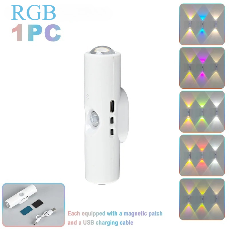 E-shop Bewegungsmelder Nachtlicht | Wandlampe, LED Raumdekorlicht, RGB Farbwechsel USB-Aufladbares Nachttischlicht, Weihnachtsschlafzimmerbeleuchtung,