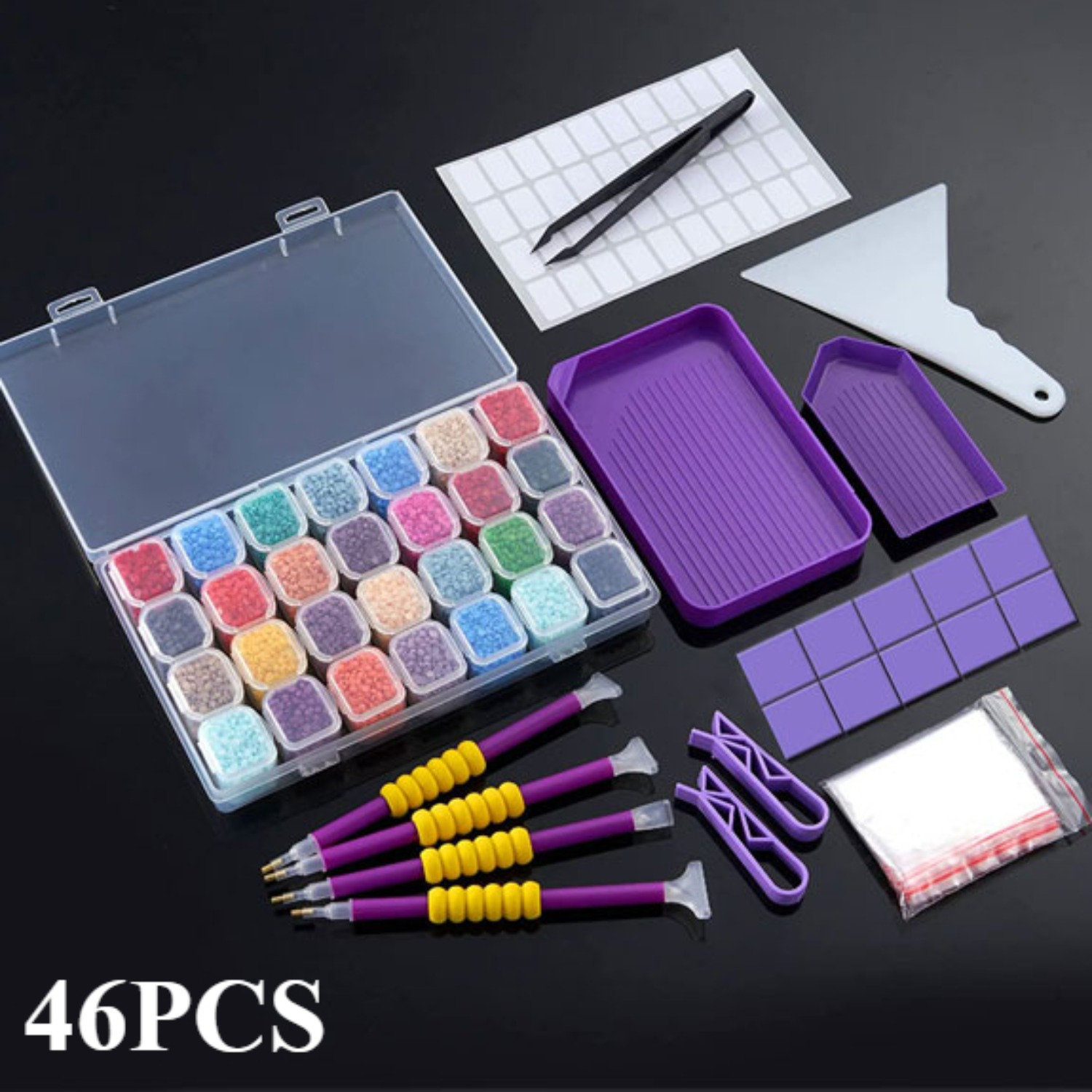 

46pcs Diamond Painting Kit With Storage Box, Pens, Tweezers, Glue, Correction Tool For Diy Crafts, Art Accessories In Plastic