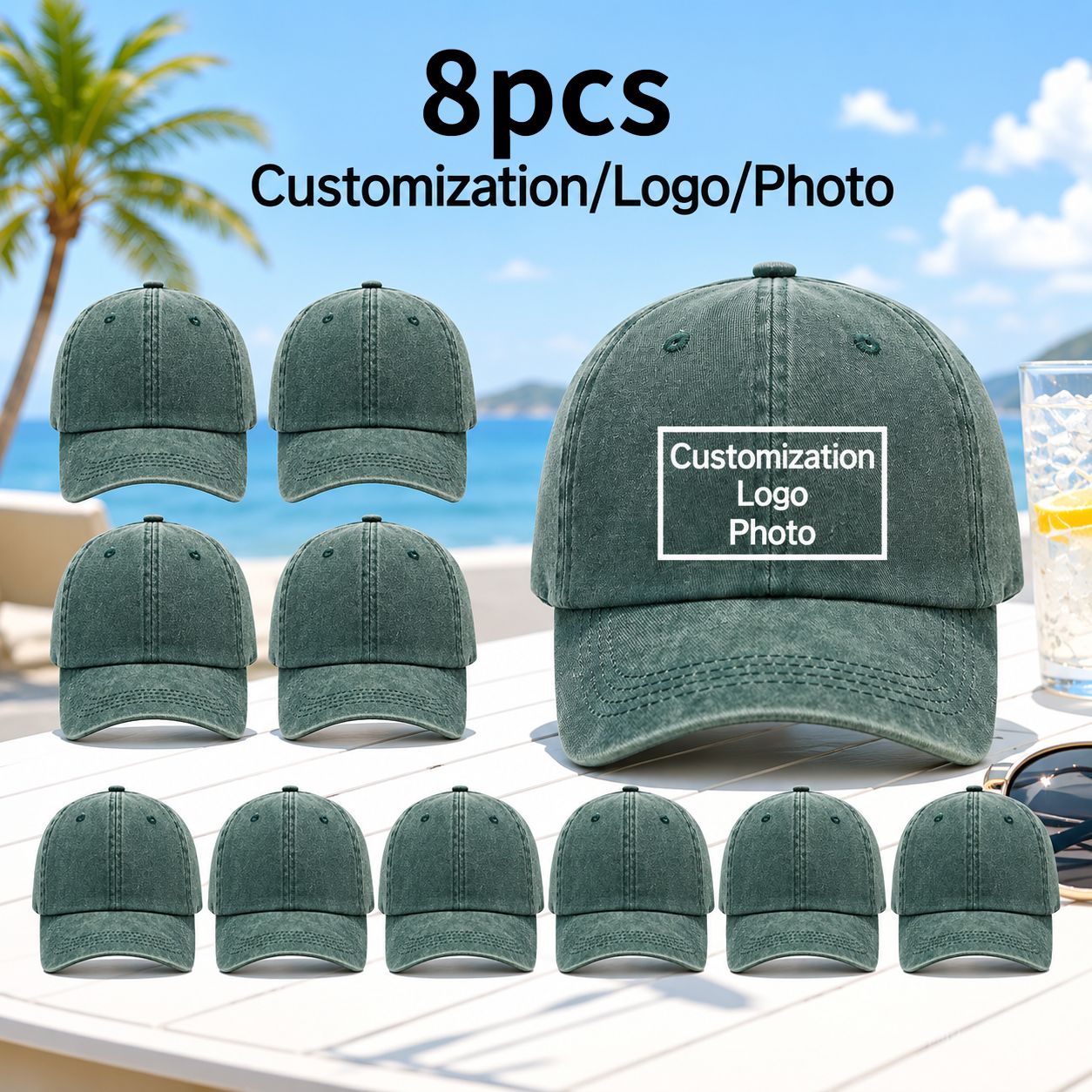 8pcs Vintage Distressed Style Custom Baseball Caps, Unisex